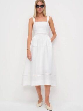 NEW Reformation Everett Linen Midi Dress White | US 6 UK 10